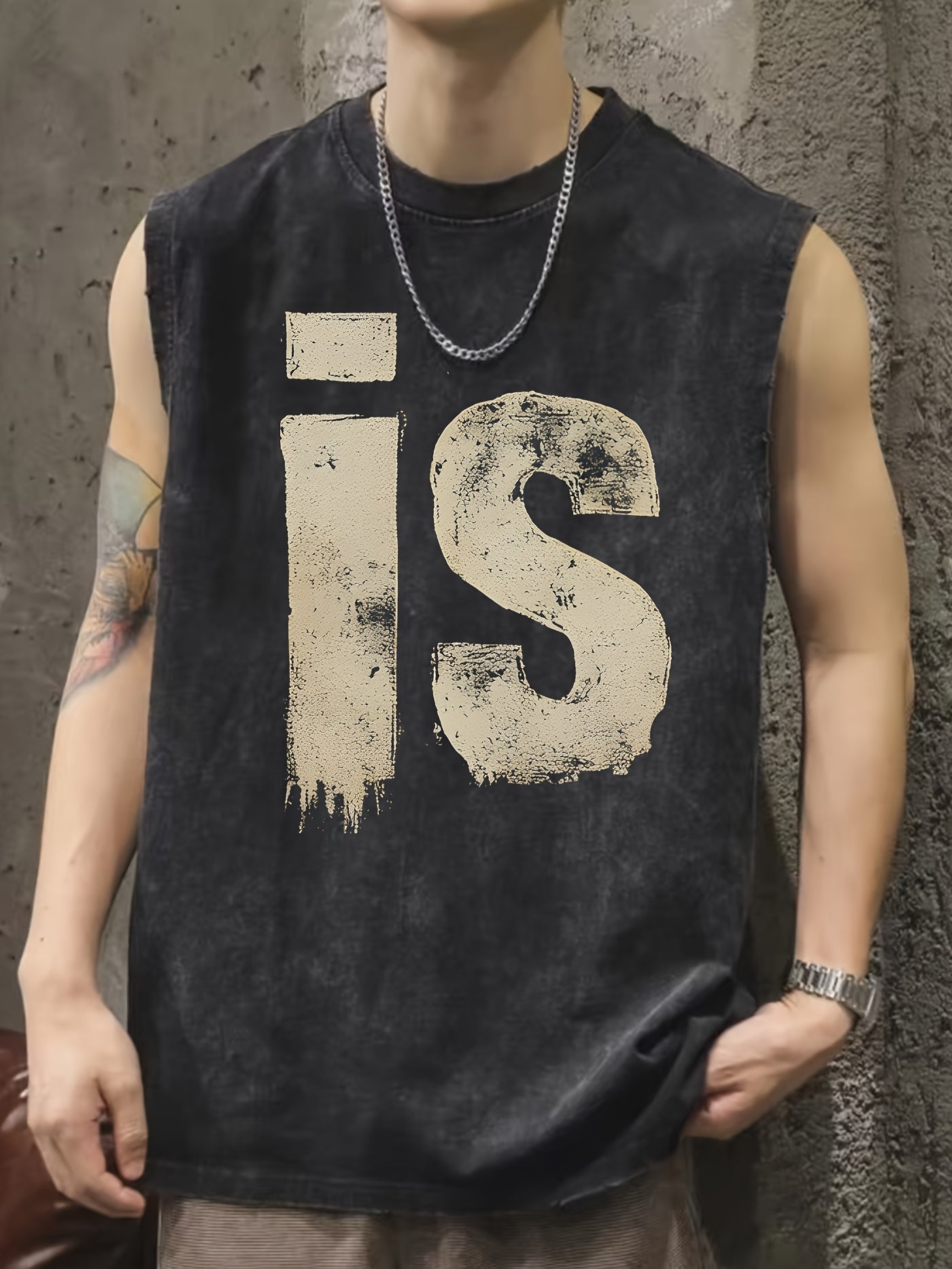 Herrarnas ärmlösa streetwear-tanktop med vintage-tryck och urban stil