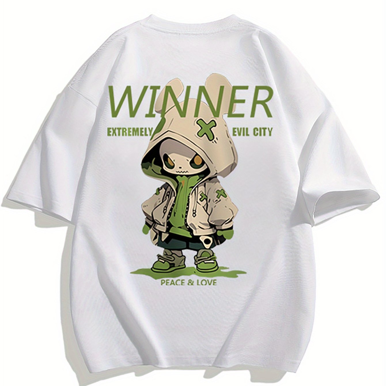 Herr T-shirt Streetwear Oversize med Tecknad Grafisk Design och Urban Stil