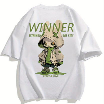 Herr T-shirt Streetwear Oversize med Tecknad Grafisk Design och Urban Stil