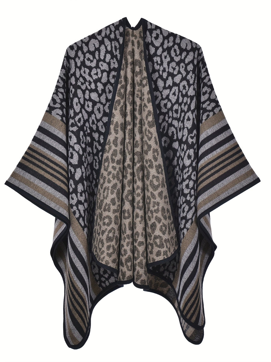Women���s Geometric Open-Front Poncho Cape