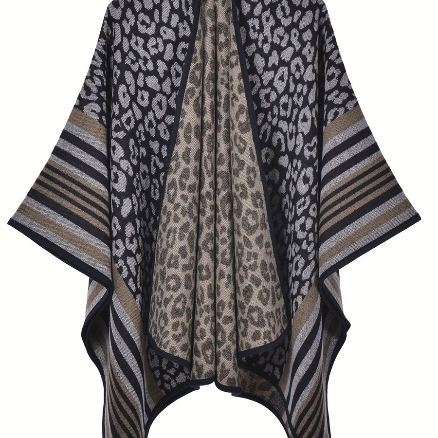 Women���s Geometric Open-Front Poncho Cape