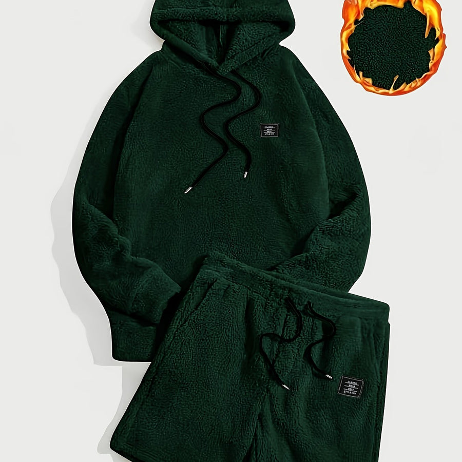 Grått teddyfleeceset med huvtröja och shorts
