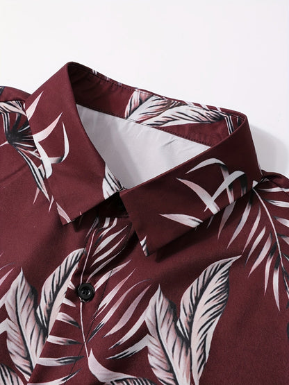 Herr Semester Set – Kortärmad Skjorta och Shorts med Tropiskt Mönster, Avslappnad Sommarstil