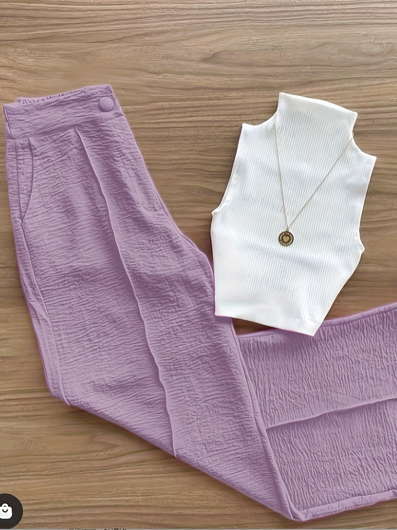 Damset – Elegant ärmlös topp och vida byxor, perfekt för vår och sommar