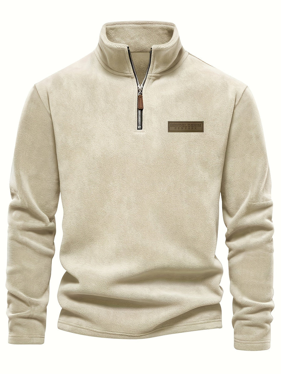 Men's Quarter-Zip Fleece Pullover with Logo Patch