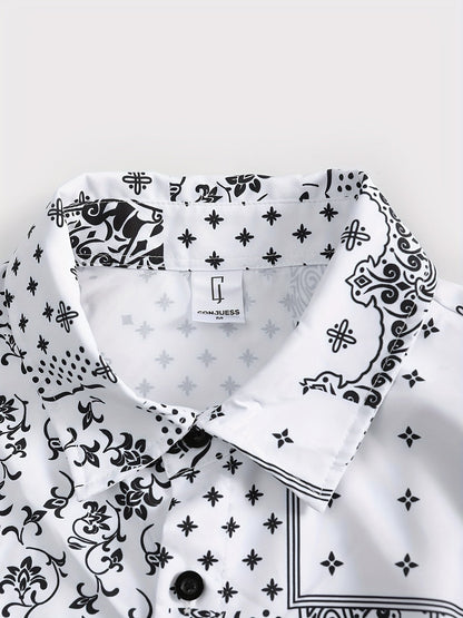 Herr Bandana-Set med Skjorta och Shorts – Avslappnad Sommarstil, Paisleymönster, Perfekt för Semester och Fritid