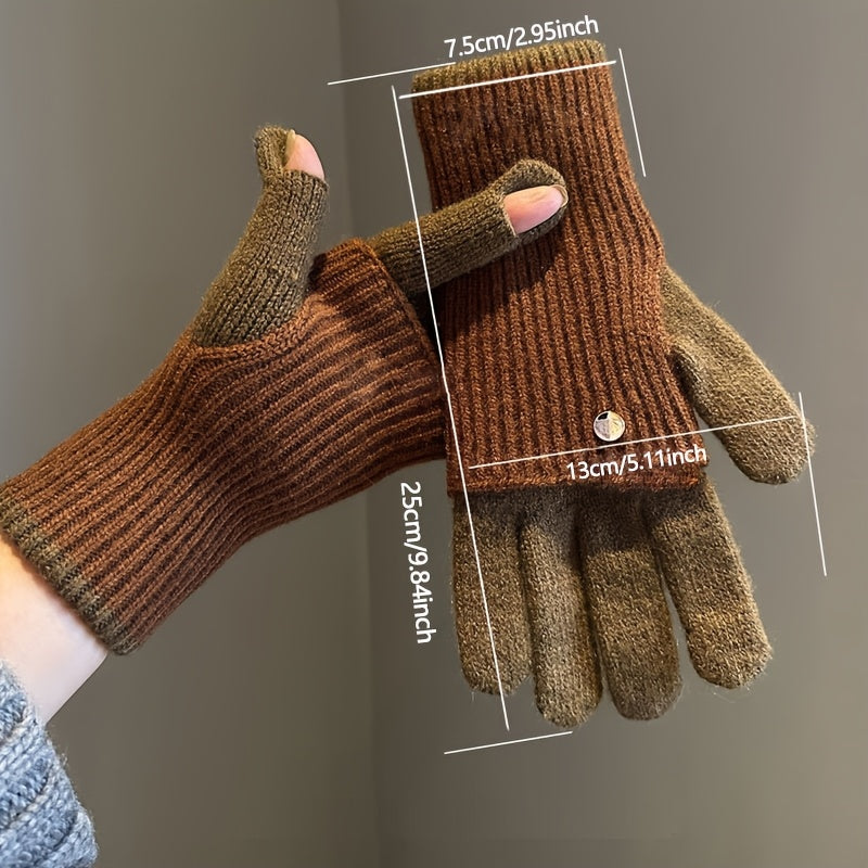 Varm stickad konvertibel handske med fingerlöst tumhål och vantar