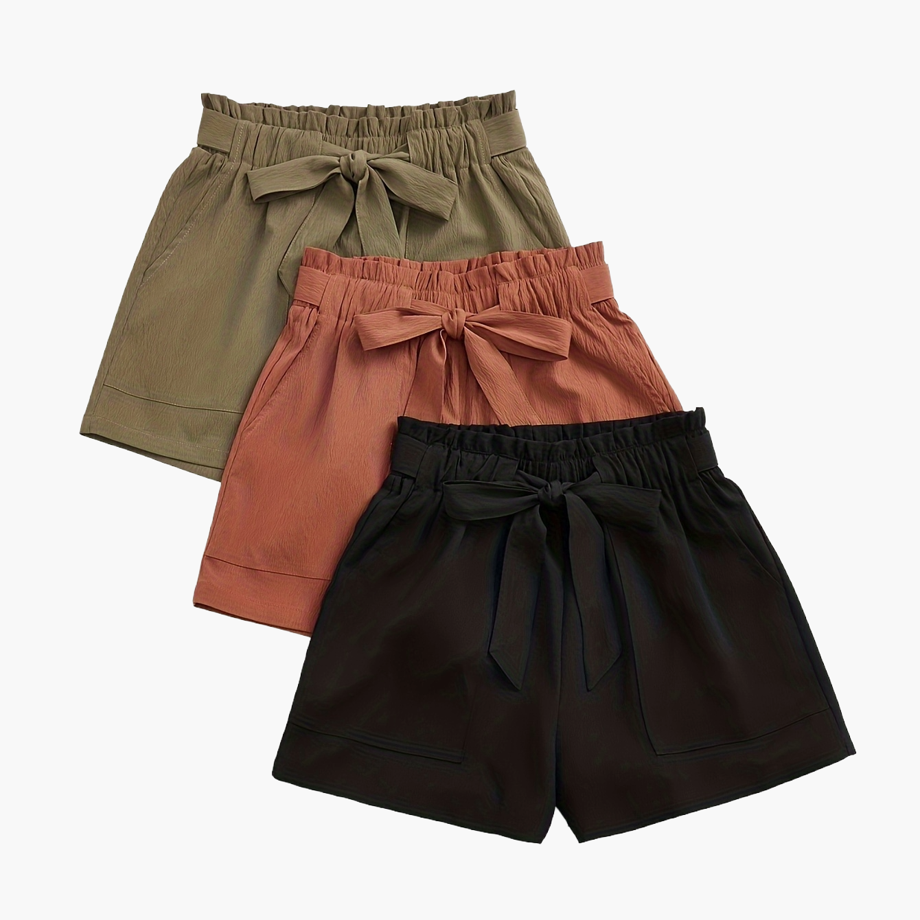 Damshorts med rosett, avslappnad strandstil, 3-pack