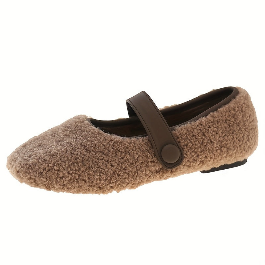 Damballerinaskor fluffigt material med ankelrem