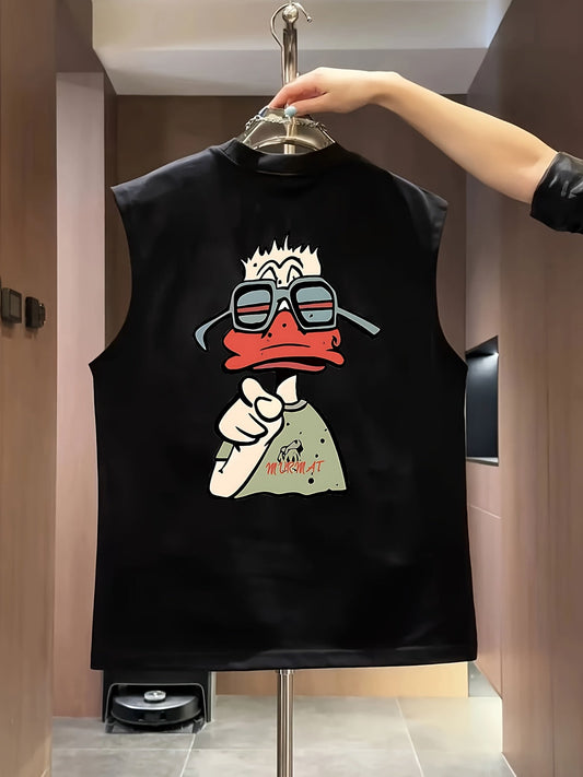Herrarnas ärmlösa streetwear t-shirt med tecknad anka och urban stil
