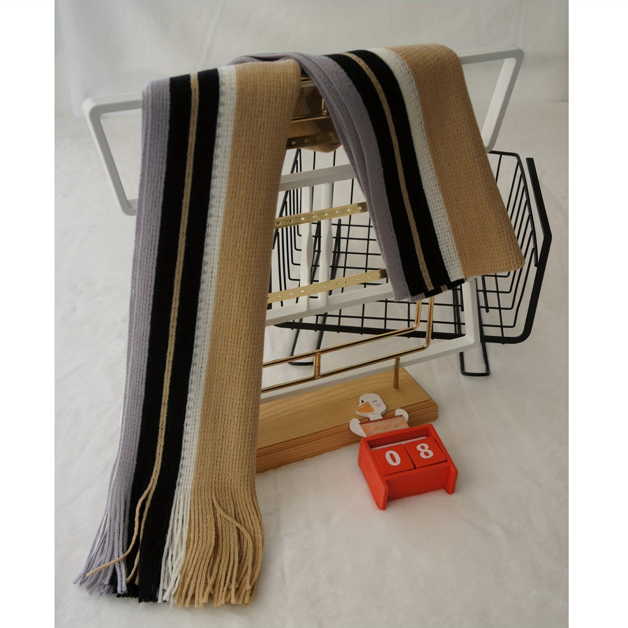 Men's Striped Fringed Color Blocked Winter Scarf