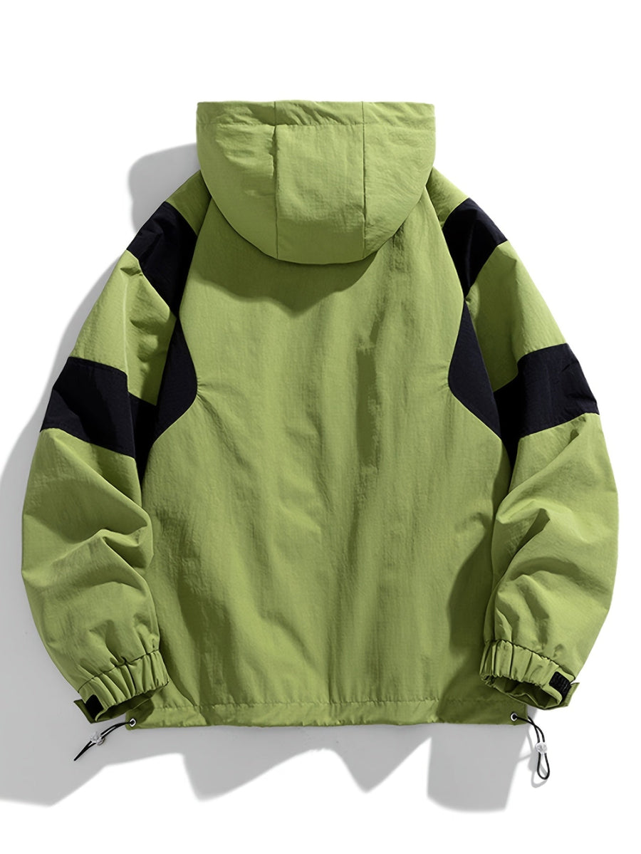 Unisex Blockfärgad Jacka med Huva och Fickor