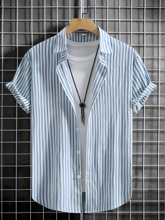 Herr Skjorta Kortärmad Randig Sommar Casual Stil