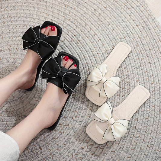 Dam Sandaler med Stor Rosett och Fyrkantig Tå – Trendiga Sommarslippers för Vardagsbruk