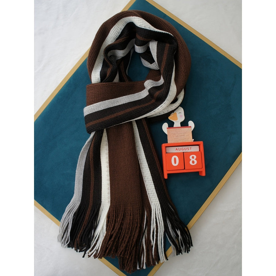 Men's Striped Fringed Color Blocked Winter Scarf
