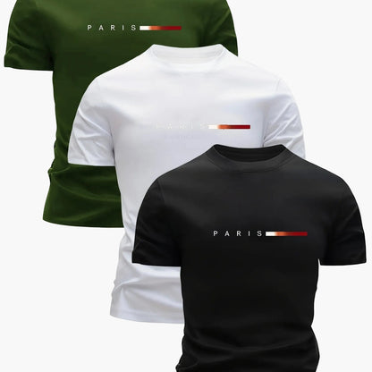 Herr T-shirt 3-pack Set Paris Tryck Sportig och Trendig Stil