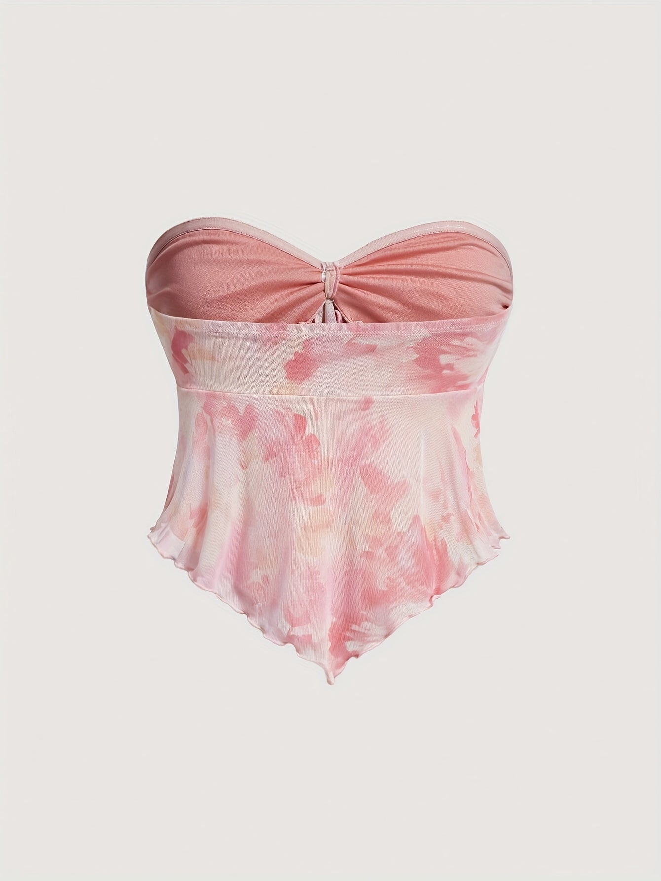 Dam Bandeau Festtopp med Handkerchief-Detaljer och Romantisk Knytning – Perfekt för Sommar och Utekvällar