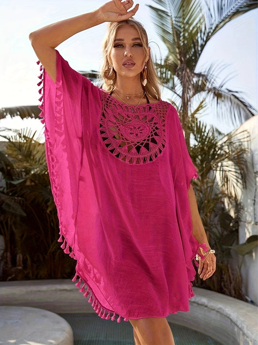 Dam Kaftan Strandtunika Boho Semester Plagg med Brodyr och Lös Passform