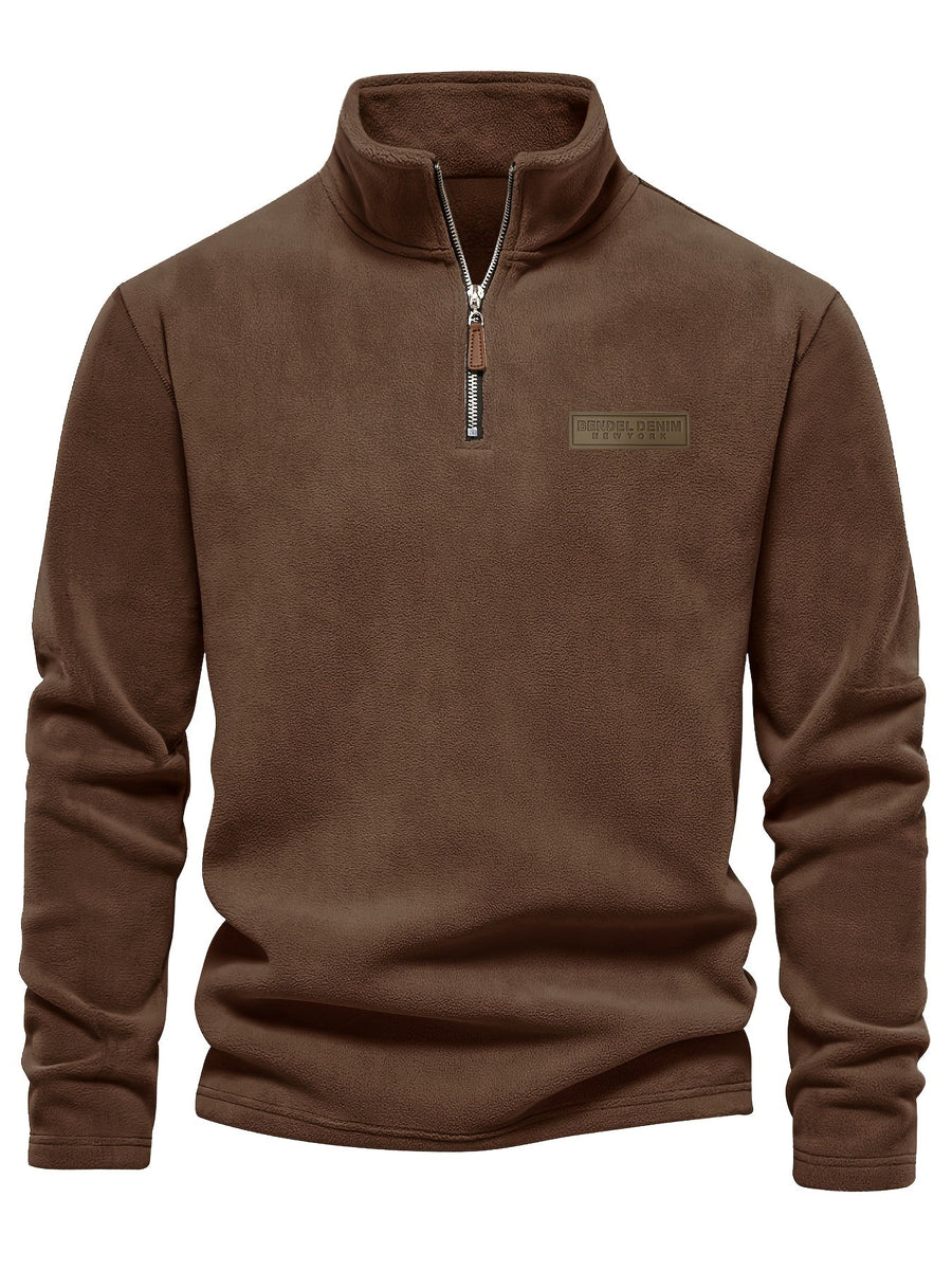 Men's Quarter-Zip Fleece Pullover with Logo Patch