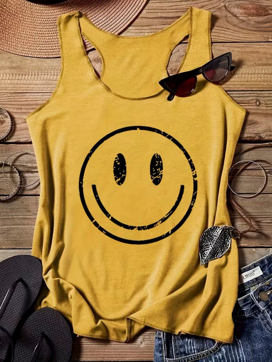Damlinne med smiley-tryck – Trendigt avslappnad sommartopp