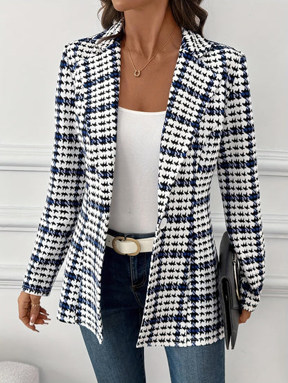 Dam Elegant Rutigt Kavaj Blazer för Vår – Långärmad, Stilren och Mångsidig