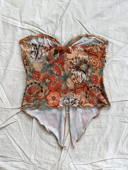 Dam Bandeau Blommig Crop Top Festival Vintage Stil