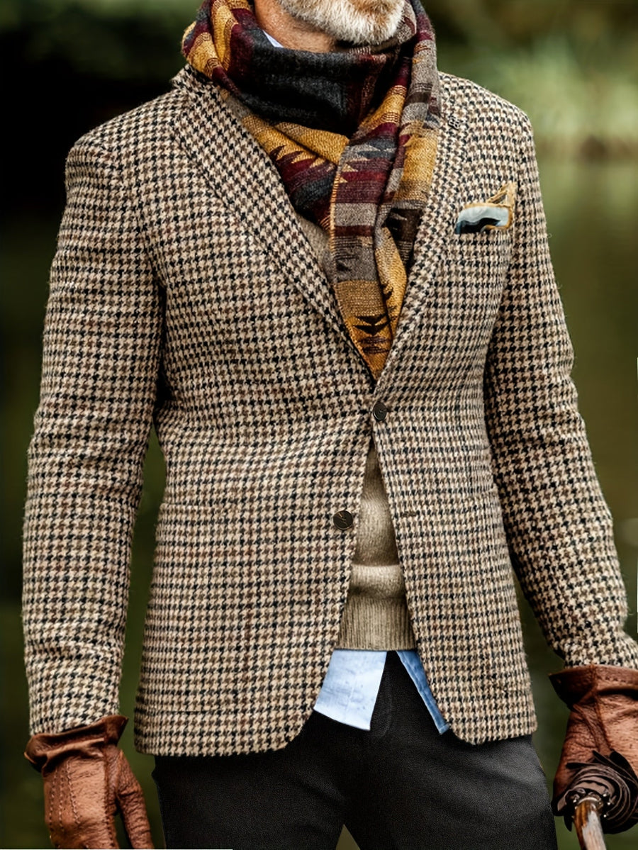 Harris Tweed Kavaj med Fiskbensmönster Herr, Brun Rutig