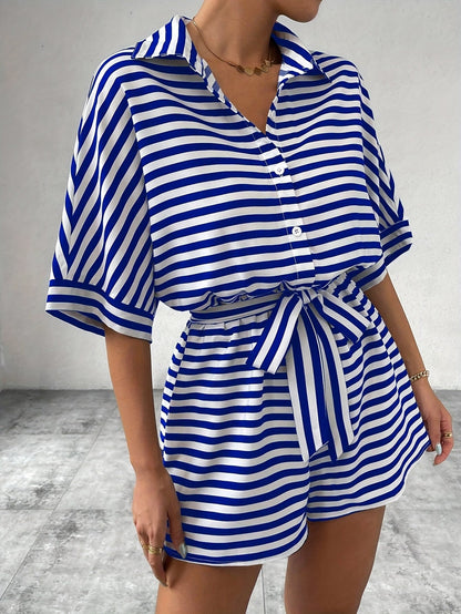 Dam Playsuit med Randigt Mönster och Avslappnad Passform – Perfekt för Sommar och Fritid