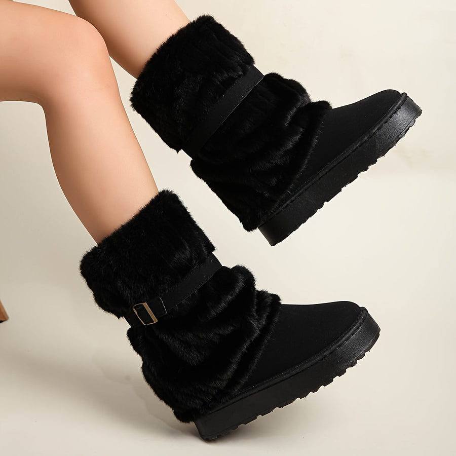 Dam Stövlar med Fuskpäls och Spänne - Vinterfodrade Boots