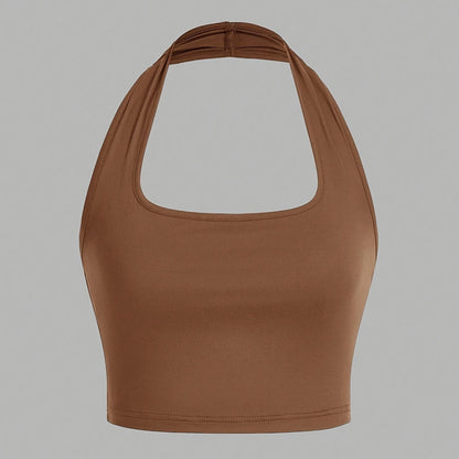 Dam Halterneck Crop Top med Öppen Rygg - Trendig Sommartopp för Vardag och Fest