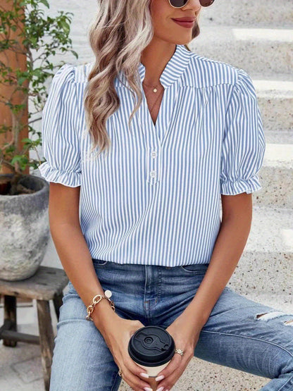 Dam Blus Randig Vardag Elegant Puffärm Vår/Sommar