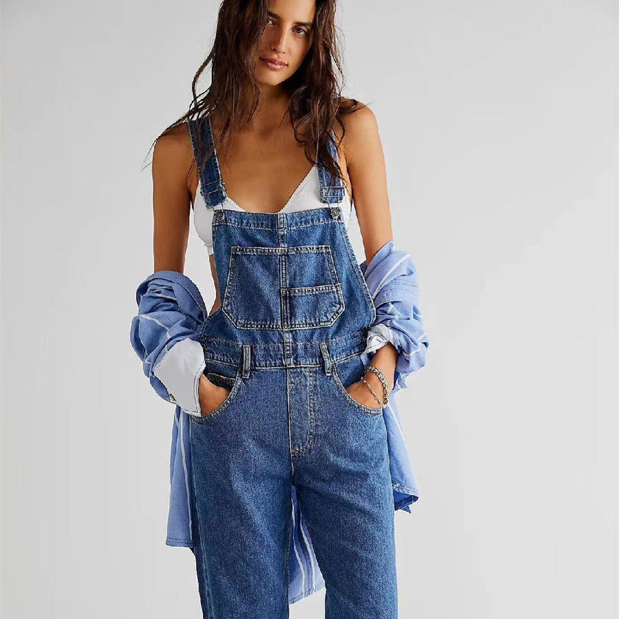 Dam Overaller i Denim – Avslappnad och Trendig Hängselbyxa för Vardag och Fritid