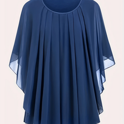 Dam Elegant Plisserad Ponchoblus för Fest och Vardag
