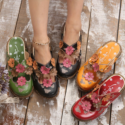 Damskor kilklack slip-in bohemisk vardagsstil med blommor och fjärilar