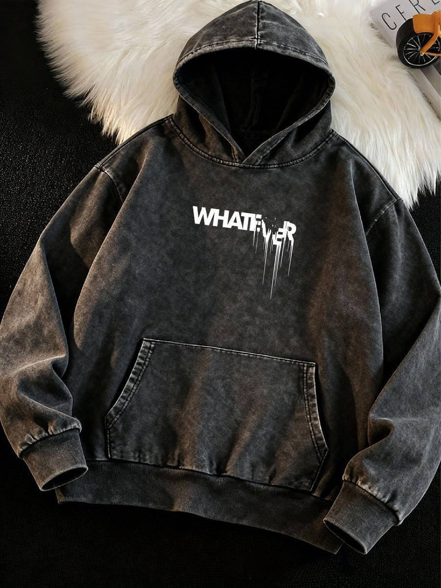 Gråmelerad Hoodie med Huva och Magficka, Texttryck Framtill