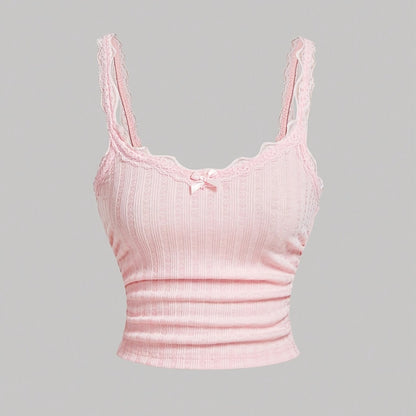 Damlinne Coquette Stil Vintage-Inspirerad Volang med Spetsdetaljer och Rosett
