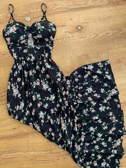 Dam Klänning Maxilång Prickig Elegant Sommarfest Vintage Stil