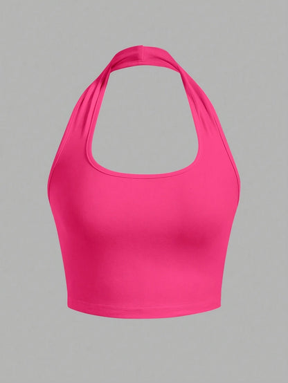 Dam Halterneck Crop Top med Öppen Rygg - Trendig Sommartopp för Vardag och Fest