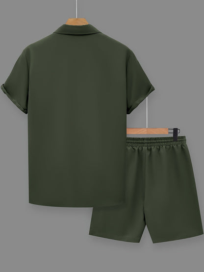 Herr Set med Kortärmad Skjorta och Shorts – Modern och Avslappnad Look med Inspirerande Text