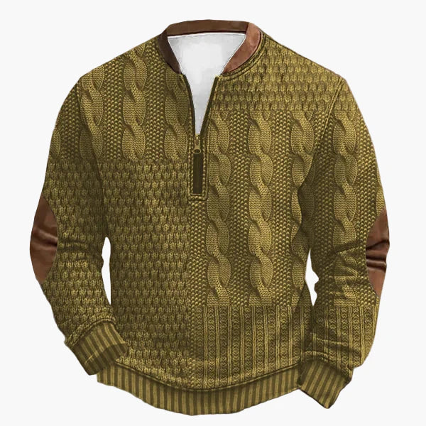 Herrtröja med halv dragkedja – Stickad look, vardagsstil, modern design