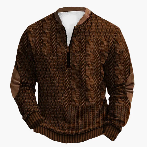 Herrtröja med halv dragkedja – Stickad look, vardagsstil, modern design