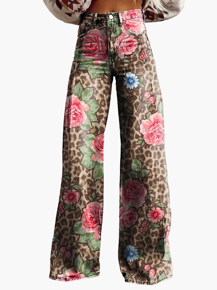 Dam Jeans Vida Ben Baggy Blommönstrade Retro Mode Fritidsbyxor