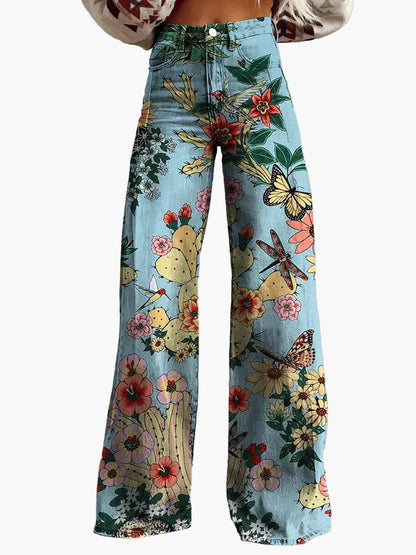 Dam Jeans Vida Ben Baggy Blommönstrade Retro Mode Fritidsbyxor