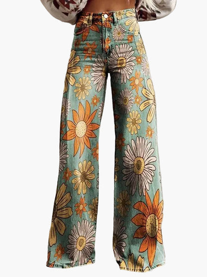 Dam Jeans Vida Ben Baggy Blommönstrade Retro Mode Fritidsbyxor