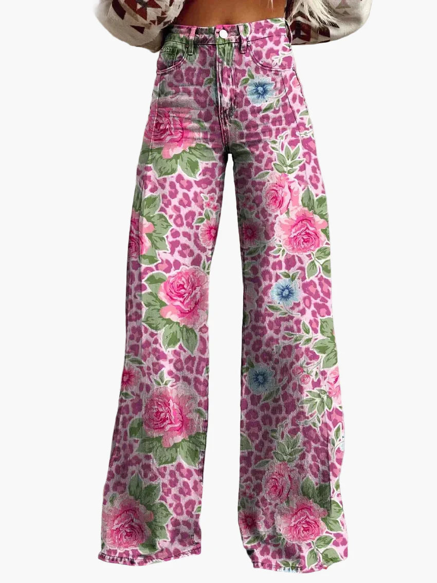 Dam Jeans Vida Ben Baggy Blommönstrade Retro Mode Fritidsbyxor