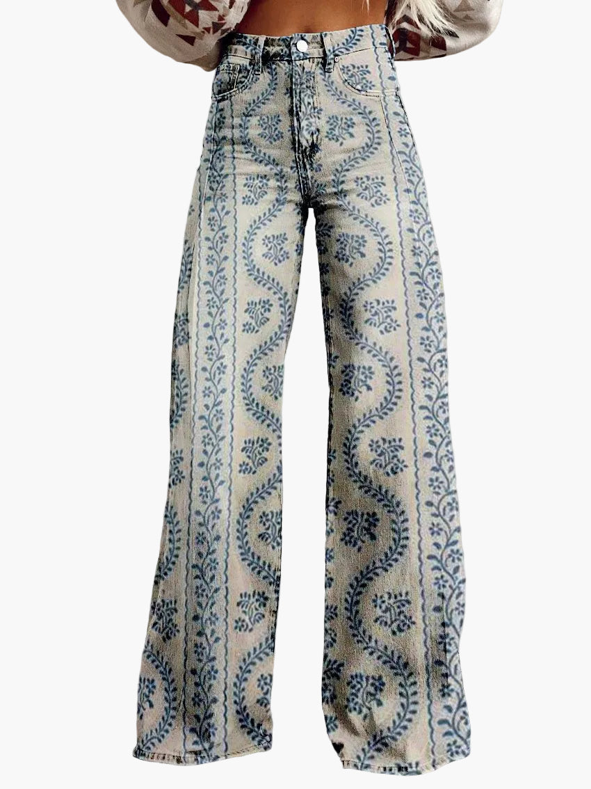Dam Jeans Vida Ben Baggy Blommönstrade Retro Mode Fritidsbyxor
