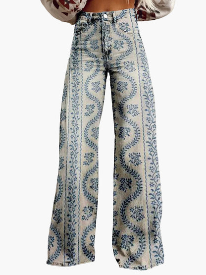 Dam Jeans Vida Ben Baggy Blommönstrade Retro Mode Fritidsbyxor