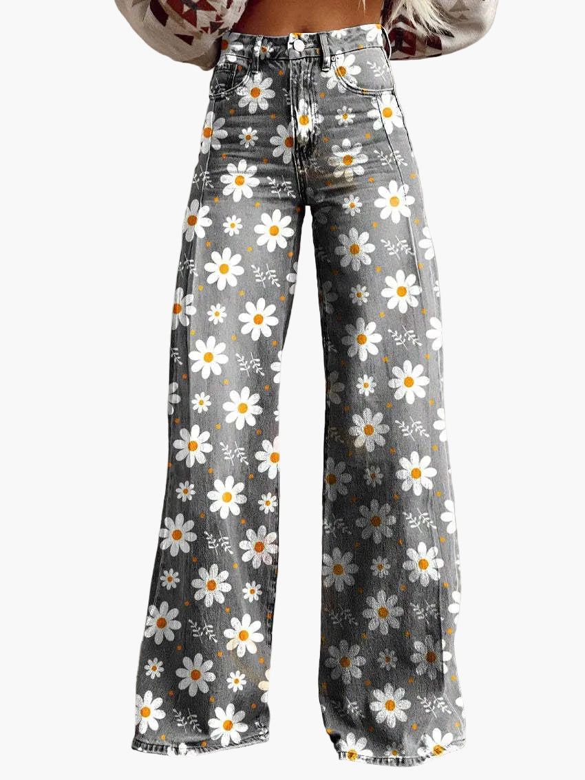 Dam Jeans Vida Ben Baggy Blommönstrade Retro Mode Fritidsbyxor