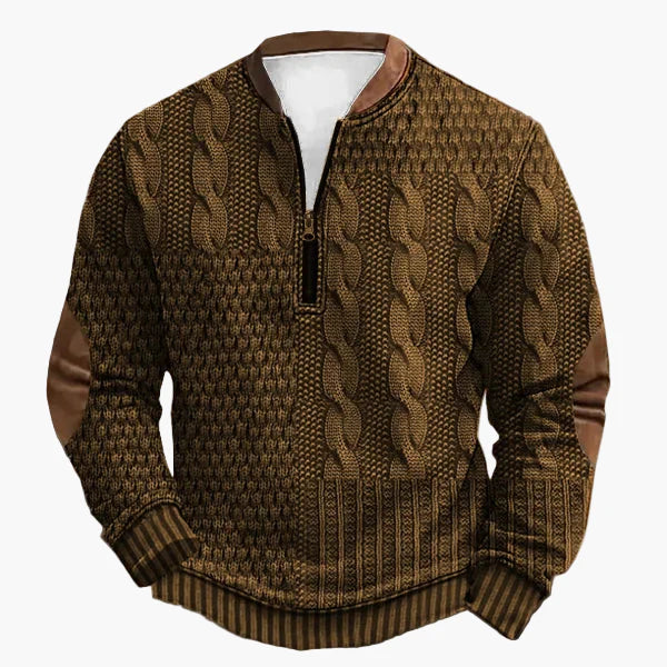 Herrtröja med halv dragkedja – Stickad look, vardagsstil, modern design