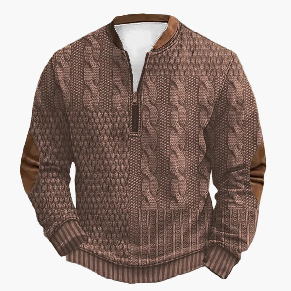Herrtröja med halv dragkedja – Stickad look, vardagsstil, modern design